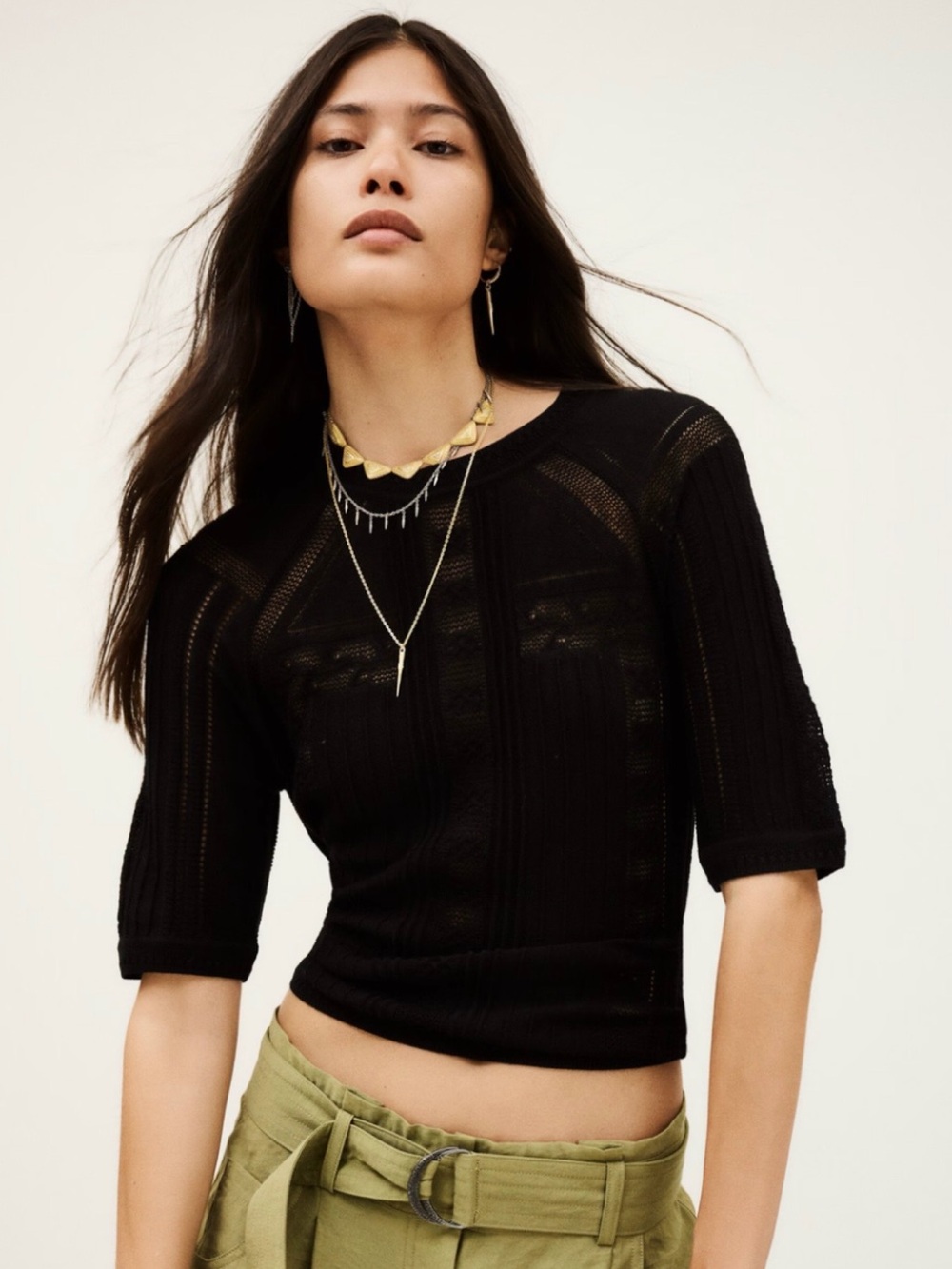 ba&sh Philo cropped knit top BLACK size 1 (us 4) EUC